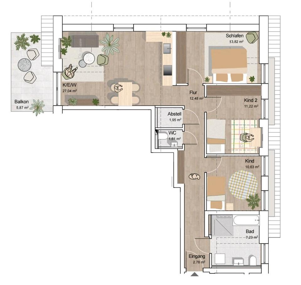 Thumbnail-Vermiete 4 Zimmerwohnung mit Balkon Tiefgarage NEUBAU 95m2