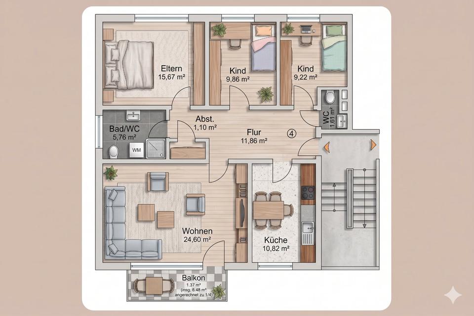 Thumbnail-4ZKB WC Wohnung mit Balkon mitten in Lohne, renoviert, ab Oktober