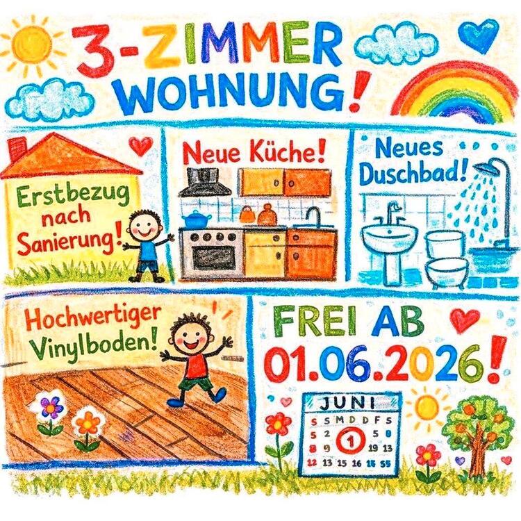 Thumbnail-3-Zimmer-Wohnung nahe Krankenhaus - Erstbezug nach Sanierung