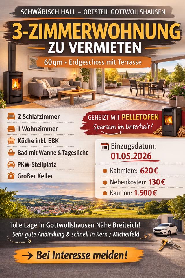 Thumbnail-3 Zimmer-Wohnung mit Terrasse in Schwäbisch Hall zu vermieten.