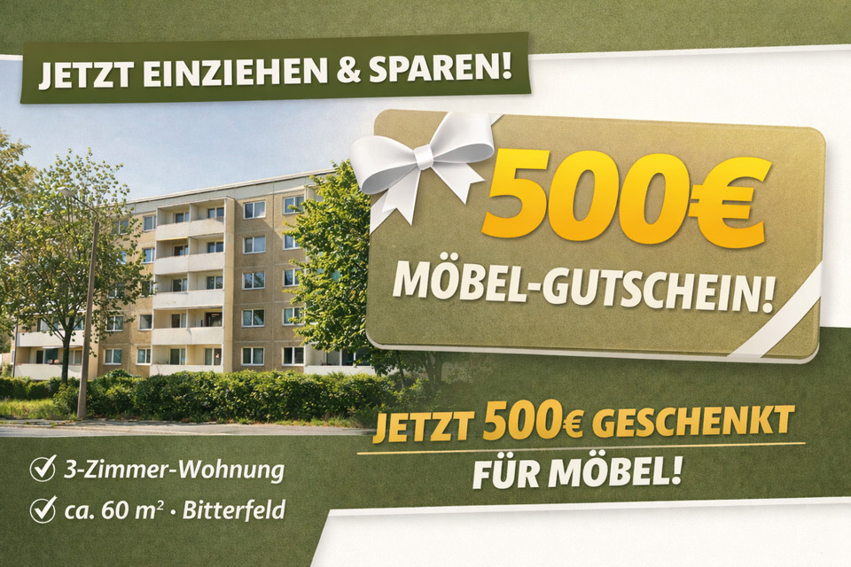 Thumbnail-3-Zimmer-Wohnung in Bitterfeld + 500 € Möbelgutschein geschenkt!