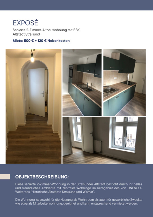 Thumbnail-Sanierte 2-Zimmer-Altbauwohnung mit EBK Altstadt Stralsund