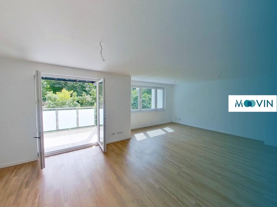 Thumbnail-Option auf EINBAUKÜCHE: Lichtdurchflutete 3-Zimmer-Neubauwohnung mit offenem Küchenbereich und großem Balkon