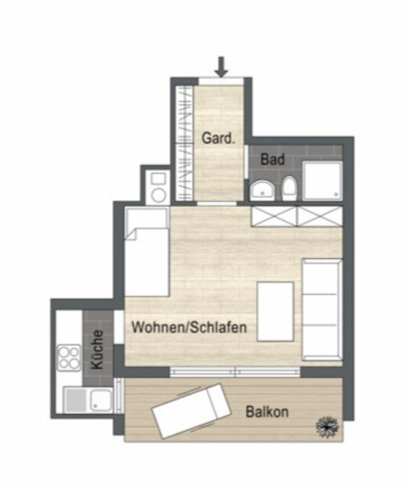 Thumbnail-Mehrere 1-Zimmer Appartements mit Balkon und Küche