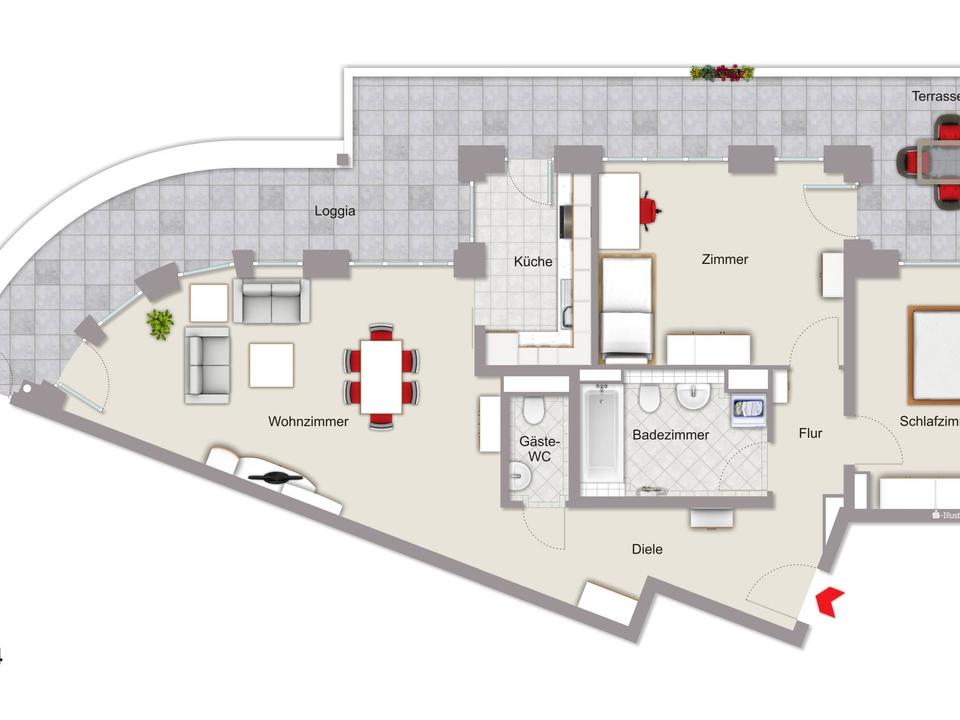 Thumbnail-** Hochwertige 3-Zimmer-Wohnung mit großer TERRASSE und LOGGIA am Riedberg **