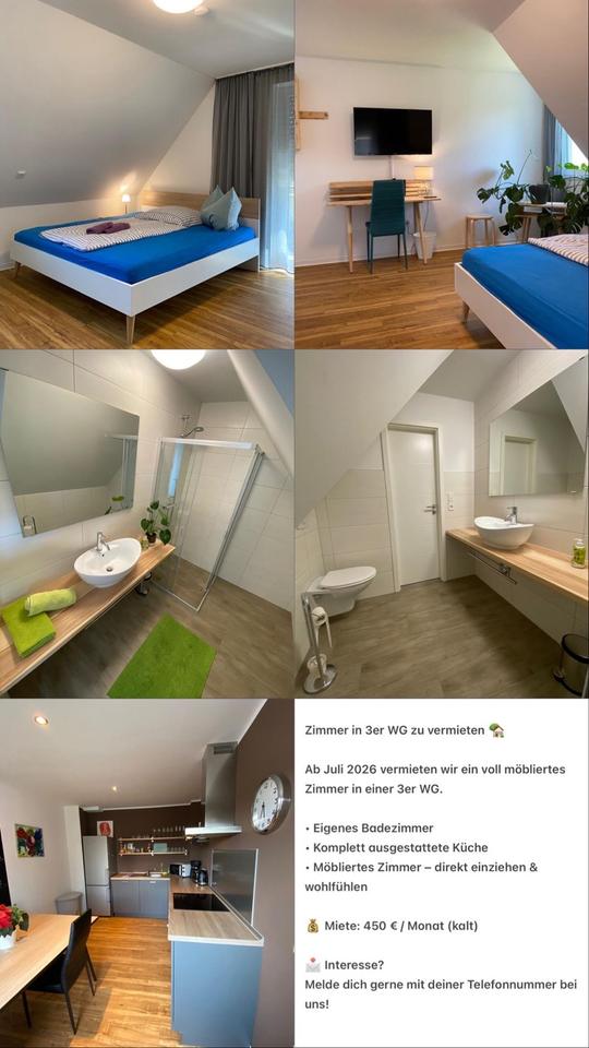 Thumbnail-möbliertes Zimmer mit eigenem Bad in 3er WG