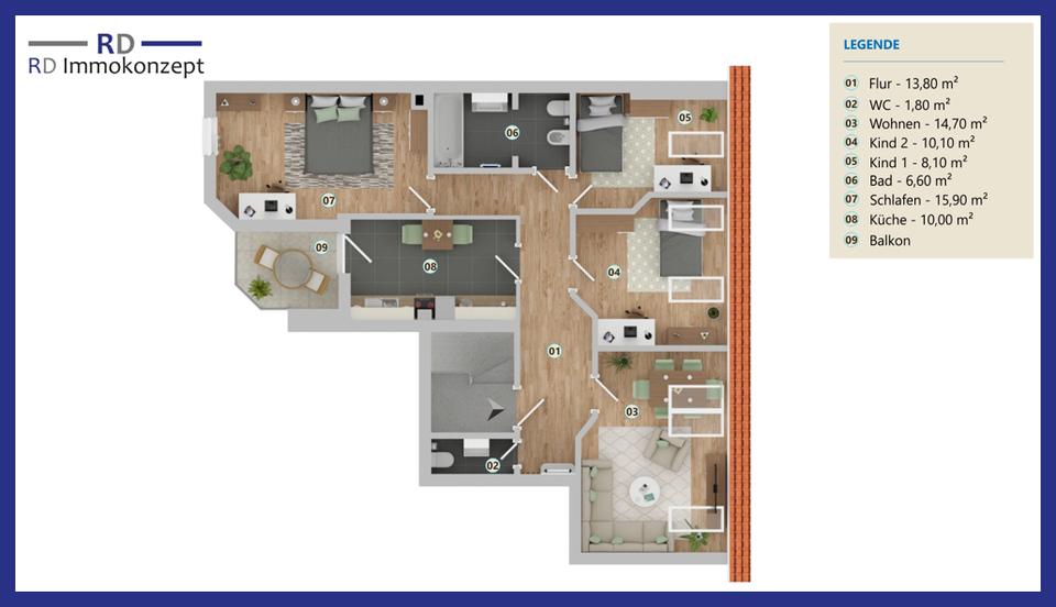 Thumbnail-4-Raum-Wohnung mit Balkon