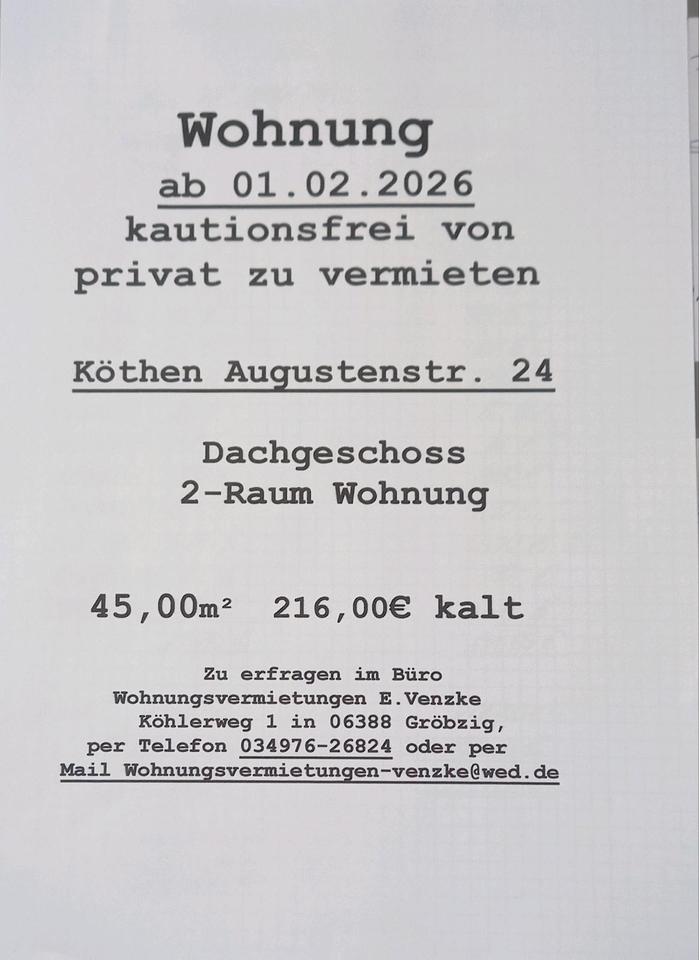 Thumbnail-Wohnung 2-Raum DG 45m2 ab sofort zu vermieten