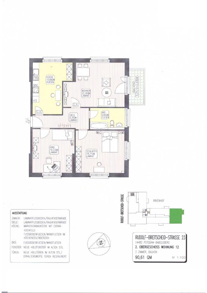Thumbnail-Wohnung ohne Provision, sofort frei: 90 qm in Toplage Babelsberg