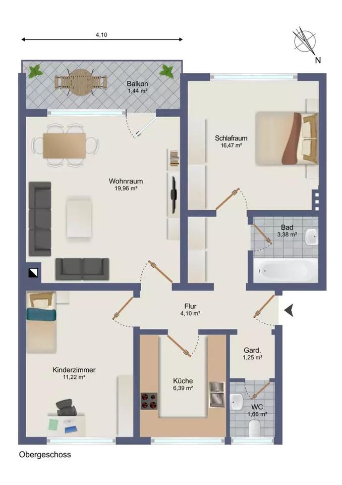 Thumbnail-3 Zimmer Wohnung mit Garage und Balkon