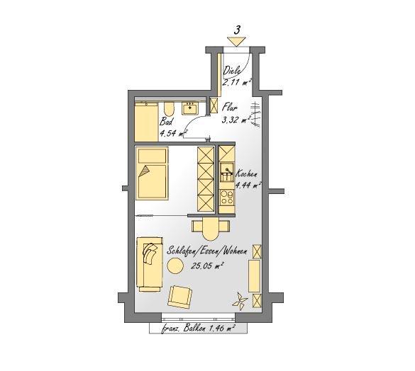 Thumbnail-1-Raum Appartement Innenstadt Erstbezug Neubau 2026