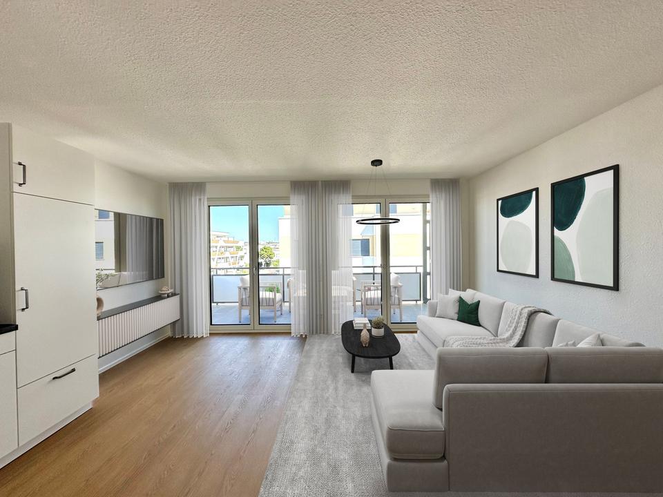 Thumbnail-Neubau 3 - Zimmer Wohnung im Erdgeschoss mit Blick in den projekteigenen Park.