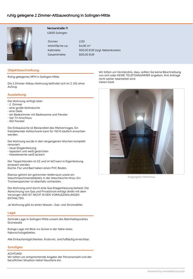 Thumbnail-Wohnung in Solingen zu vermieten