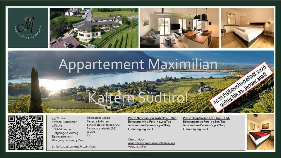 Thumbnail-Ferienwohnung in Südtirol Kaltern ab 140 Euro pro Nacht