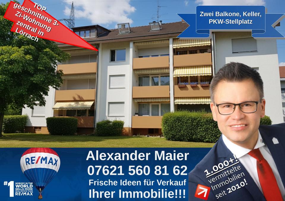 Thumbnail-Helle und gut geschnittene 3-Zi Wohnung zentral in Lörrach mit zwei Balkonen