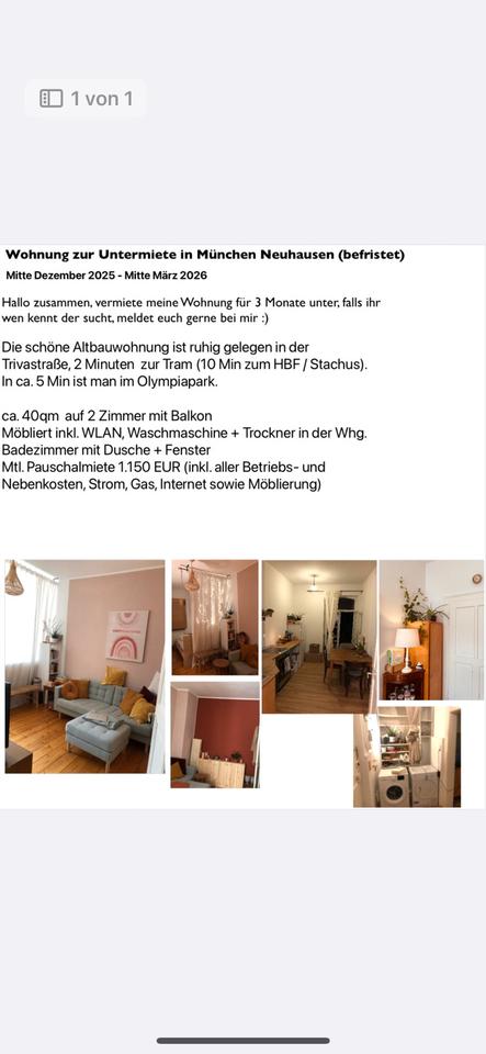 Thumbnail-Wohnung zur Zwischenmiete 3 Monate zentral u ruhig in München