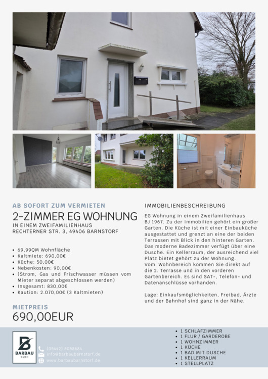 Thumbnail-2 Zimmer EG Wohnung ab SOFORT zu vermieten in Barnstorf