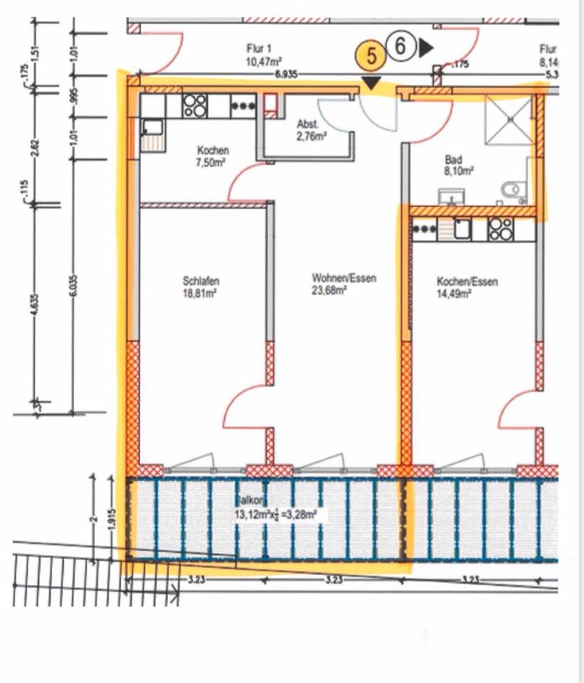 Thumbnail-64qm Wohnung mit Balkon sofort zur Verfügung.