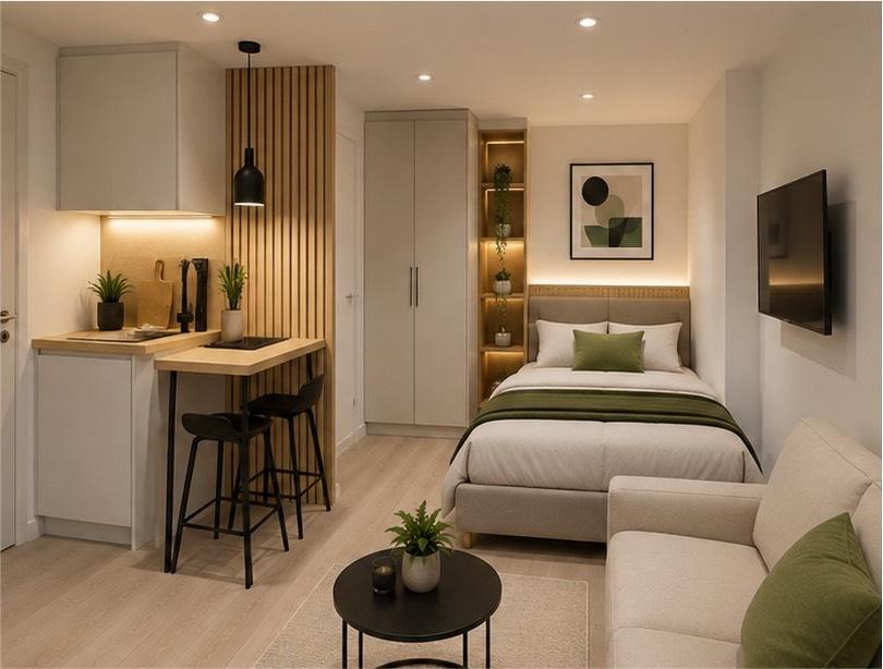 Thumbnail-Modernes möbliertes 1Zimmer Studio Apartment