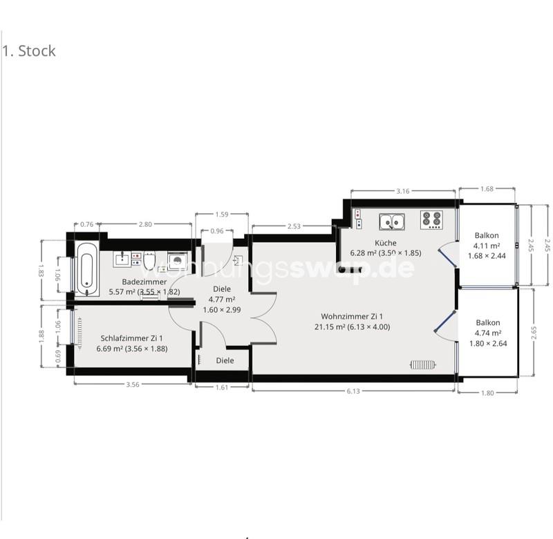 Thumbnail-Wohnungsswap - 2 Zimmer, 54 m² - Friedenstraße, Friedrichshain, Berlin