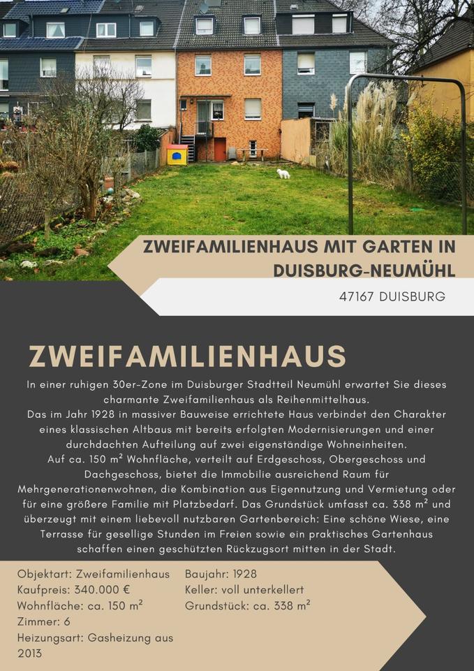 Thumbnail-Zweifamilienhaus mit Garten in 47167 Duisburg-Neumühl