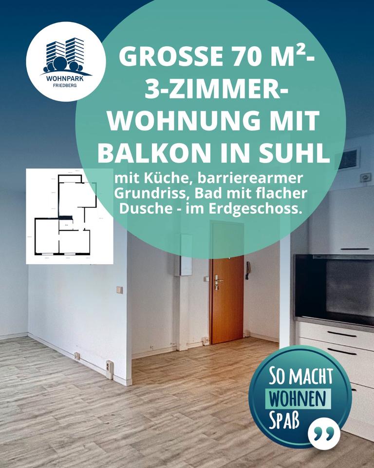 Thumbnail-3-Zimmer-Wohnung 70 m², mit Balkon, barrierearm in Suhl