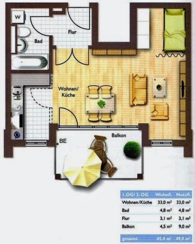 Thumbnail-provisionsfrei: helle 1,5-Zimmer-Wohnung mit TG Stellplatz