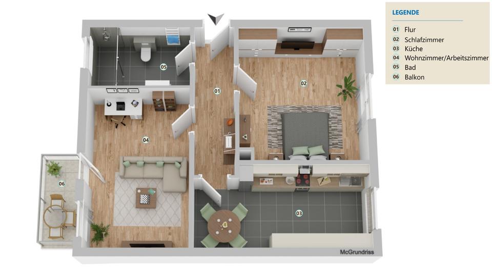 Thumbnail-2 Zimmer Wohnung Gartenstadt kernsaniert teilmöbliert