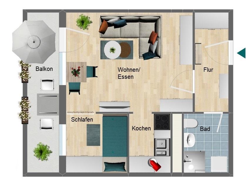 Thumbnail-1-Raum-Wohnung mit Balkon in Zeulenroda-Nord