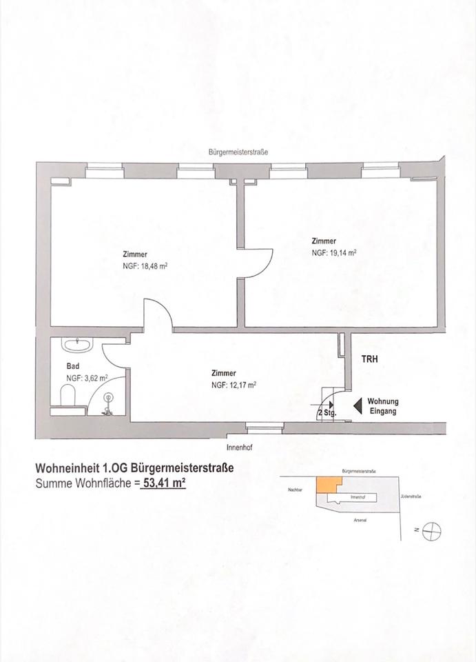 Thumbnail-Zweiraumwohnung mit 53,41 m² zu vermieten
