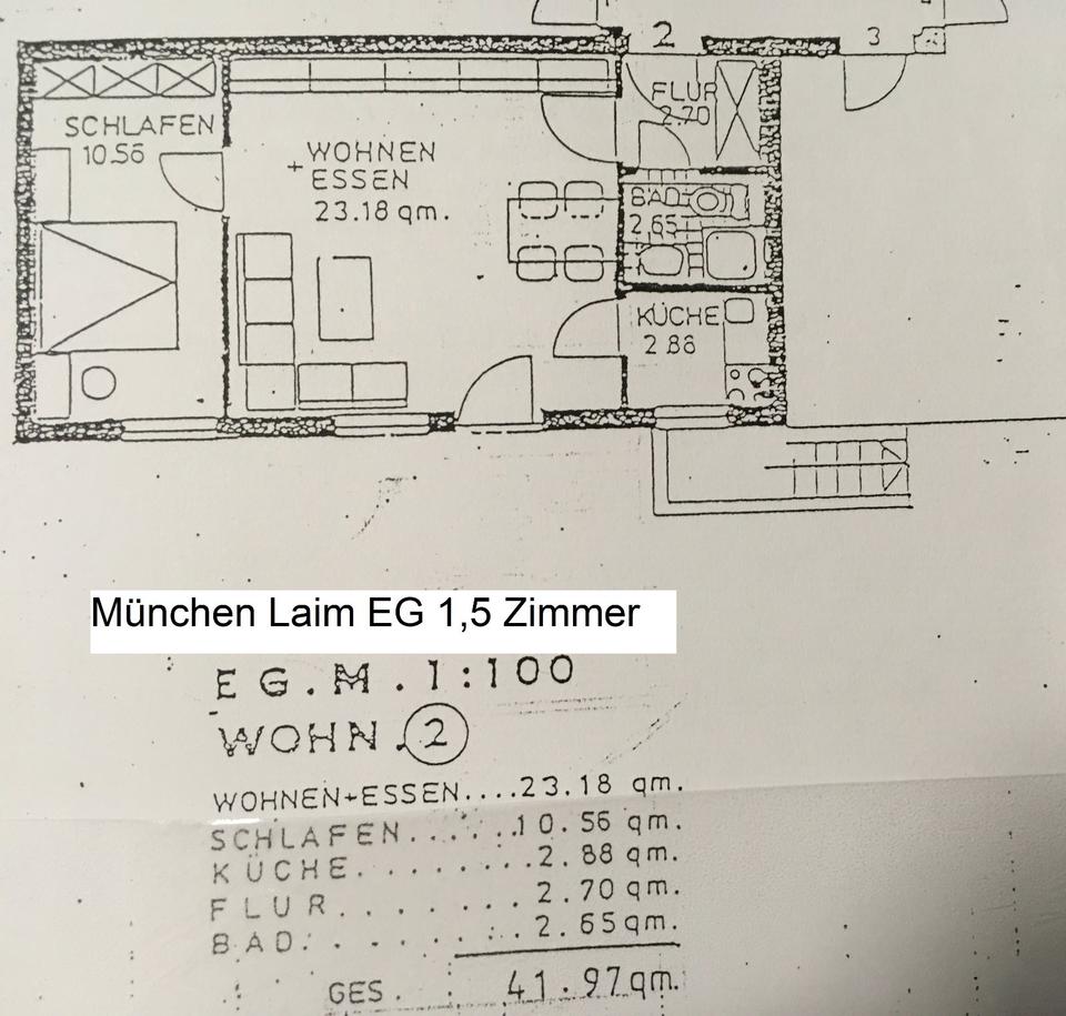 Thumbnail-bezugsfrei! 1,5 Zi EG München Laim gut geschnitten + Einbauküche