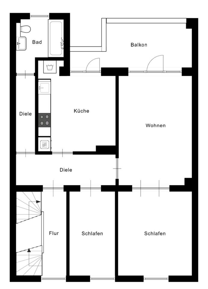 Thumbnail-Renovierte 3 Zimmer Wohnung mit Balkon zum Hintergarten