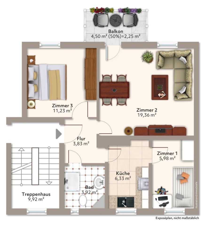 Thumbnail-3-Raum-Wohnung mit Balkon in Gothas Osten zu vermieten
