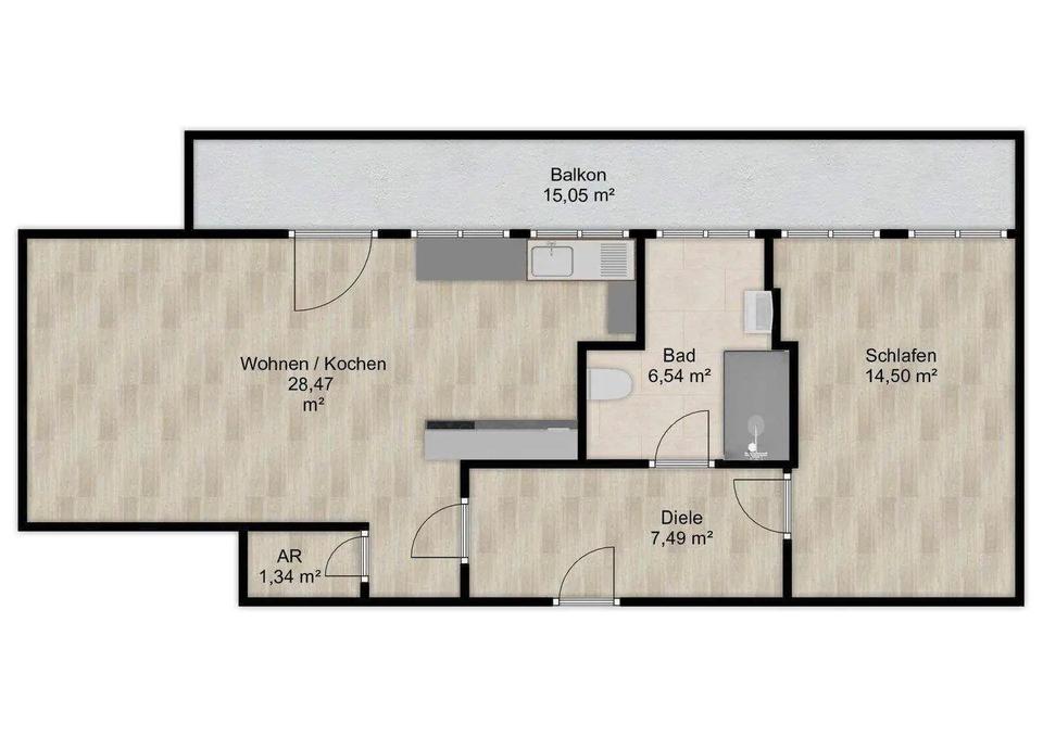 Thumbnail-2 Zimmer-Whg. inkl. hochwertiger Einbauküche und Balkon