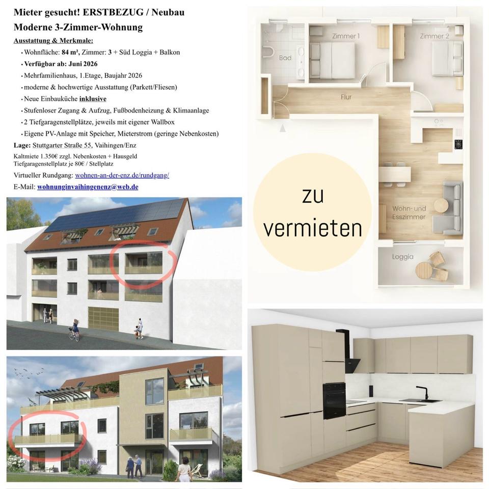 Thumbnail-Schöne 3 Zi-Wohnung in VaihingenEnz zu vermieten