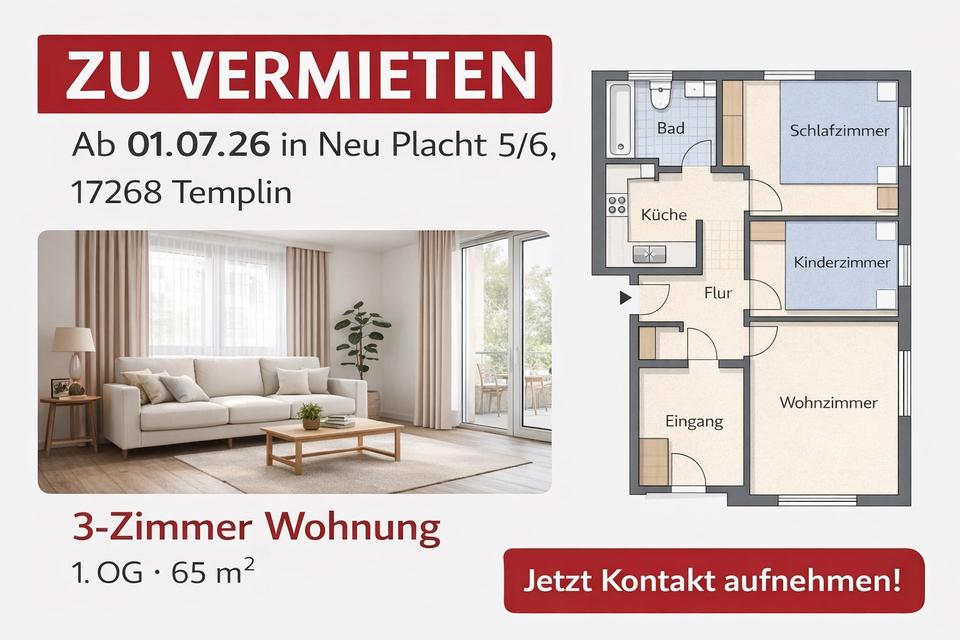 Thumbnail-3 Zimmer Wohnung, Küche Bad, Stellplatz incl, ca. 65 m2