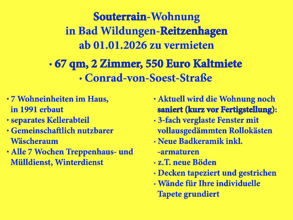 Thumbnail-2 Zimmer-Souterrainwohnung, 67qm, Bad Wildungen-Reitzenhagen