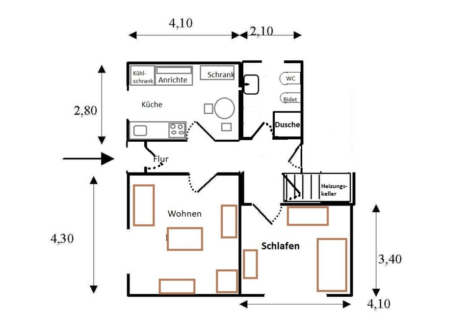 Thumbnail-Einliegerwohnung EG mit separtem Eingang 2ZKB 48 m² möbliert
