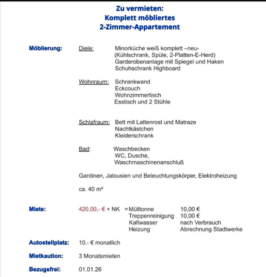 Thumbnail-Wohnung komplett möbliert in Deggendorf Mietraching