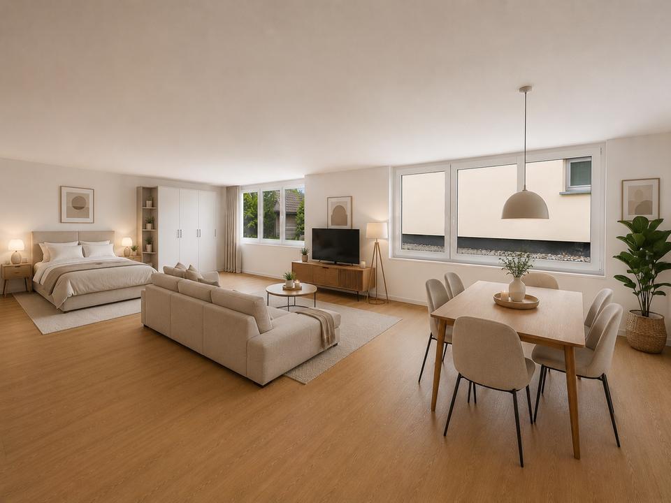 Thumbnail-Helle Neubauwohnung mit großzügigem Wohnbereich und Einbauküche
