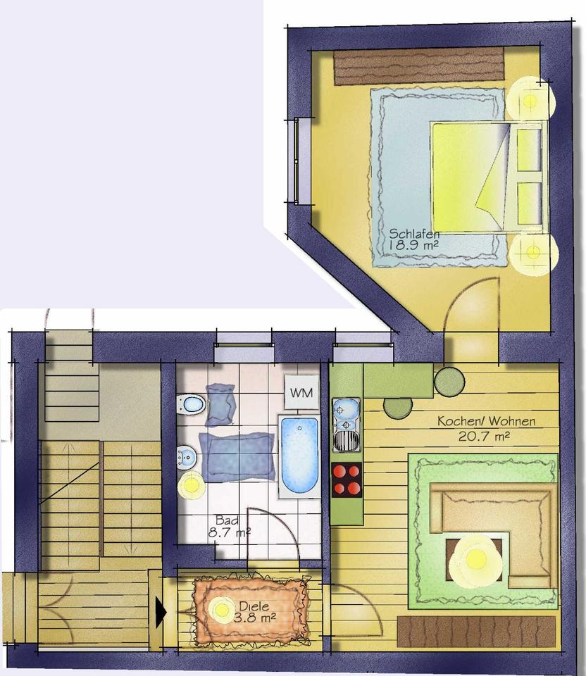 Thumbnail-1 Raumwohnung Erdgeschoss 50 qm