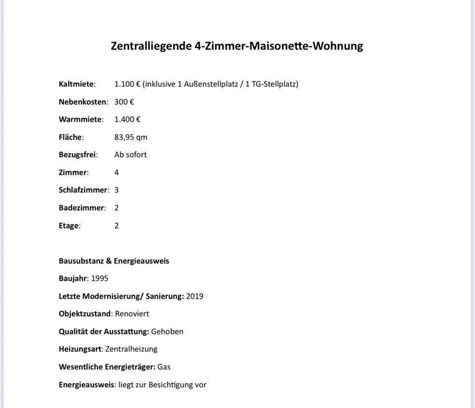 Thumbnail-Zentralliegende 4-Zimmer-Maisonette-Wohnung