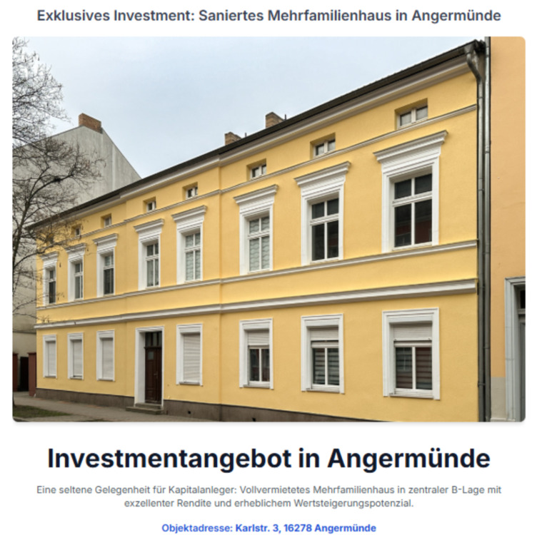 Thumbnail-Exklusives Investment: Vollvermietetes MFH in Angermünde