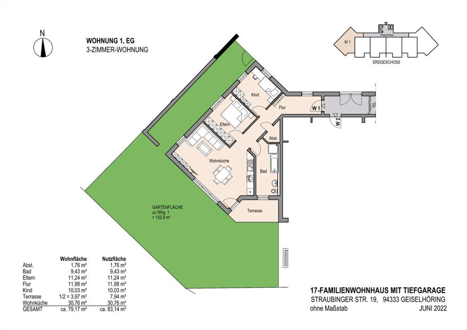Thumbnail-3-Zimmer-Wohnung mit 150 qm Garten, Aufzug und Tiefgaraga