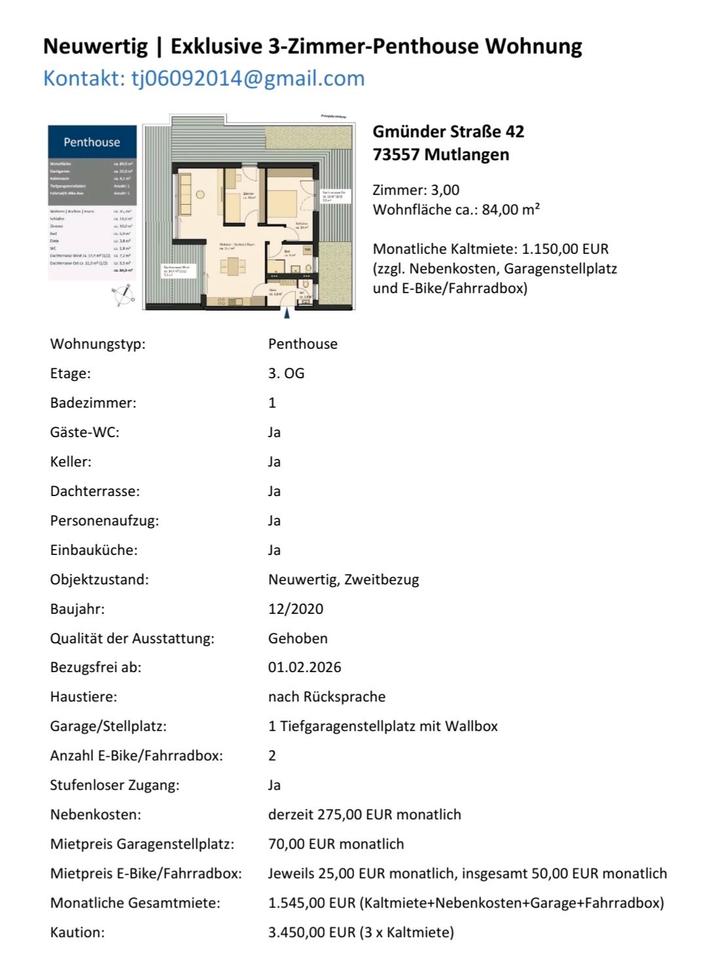 Thumbnail-vermiete 3 Zimmer Penthouse Wohnung in Mutlangen