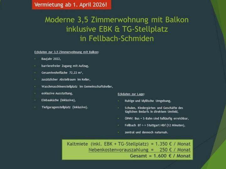 Thumbnail-Moderne 3,5 Zimmerwohnung mit Balkon | inkl. EBK & TG-Stellplatz