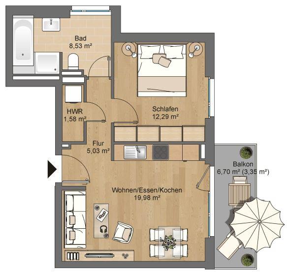 Thumbnail-Moderne 2-Zimmer-Wohnung in Hanau Lamboy