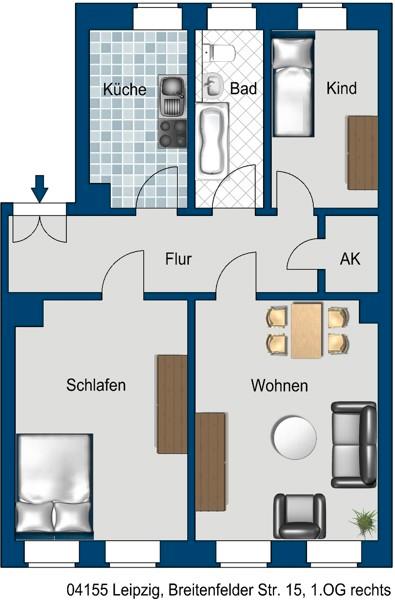 Thumbnail-Frisch sanierte 3 Raum Wohnung zu vermieten