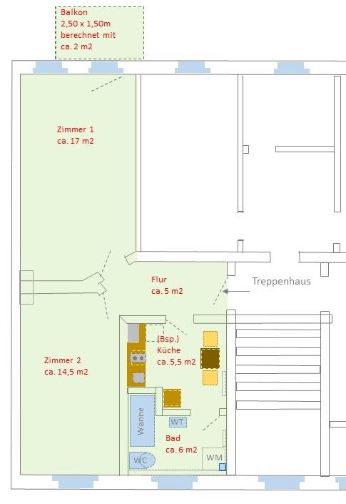 Thumbnail-2- Raum Wohnung mit Balkon und kl. Einbauküche im 3.OG