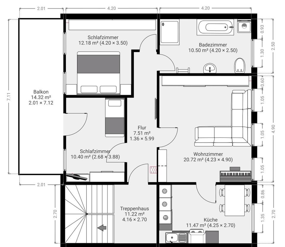 Thumbnail-1.OG, 3 Zi, Küche, Bad, Balkon